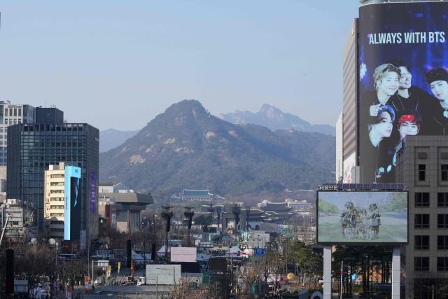 A general view shows the venue for the comeback concert of K-pop boy group BTS at Gwanghwamun Square in Seoul on March 21, 2026. South Korean megastars BTS reunite on March 21, for their first show in nearly four years, with an expected 260,000 fans taking over central Seoul for a K-pop extravaganza livestreamed to millions more worldwide. (Photo by Ahn Young-joon / POOL / AFP)
