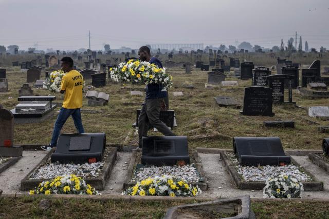 Members of the protocol depose flowers on the graves of the dozens killed on March 21, 1960 during what is remembered as the Sharpeville Massacre, at the Phelindaba Cemetery in Sharpeville, on March 21, 2026. The Sharpeville massacre occurred on 21 March 1960, when police opened fire on a crowd of people who had assembled outside the police station in the township of Sharpeville in the then Transvaal Province of the then Union of South Africa (today part of Gauteng) to protest against the pass laws. Today South Africa remembers the victims in what has become Human Rights Day. (Photo by MARCO LONGARI / AFP)