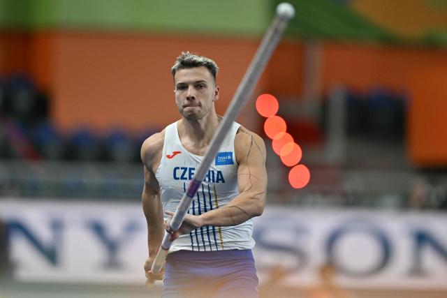 Czech Republic's Ondrej Kopecky competes in the men's heptathlon pole vault event during the World Athletics Indoor Championships Kujawy Pomorze 2026 in Torun, Poland on March 21, 2026. (Photo by Andrej ISAKOVIC / AFP)