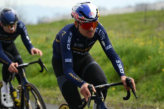 Pinarello-Q36.5 Pro Cycling team's British rider Thomas Pidcock rides during the Milan - Sanremo one-day classic cycling race near Voghera, on March 21, 2026. (Photo by Marco BERTORELLO / AFP)