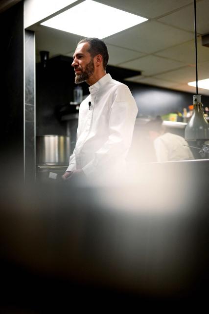 French chef Michael Arnoult, who has just been awarded a third Michelin star, speaks at his restaurant Les Morainières in Jongieux, central-eastern France, on March 20, 2026. The calm amid the vineyards of Jongieux in Savoie contrasts with the bustle of the restaurant Les Morainières, where chef Michael Arnoult received no fewer than 250 reservations as soon as his third Michelin star was awarded. (Photo by OLIVIER CHASSIGNOLE / AFP)