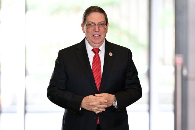 Cuba's Foreign Minister Bruno Rodriguez arrives for the X Summit of Heads of State and Government, within the framework of the CELAC-Africa High-Level Forum in Bogota on March 21, 2026. (Photo by RAUL ARBOLEDA / AFP)