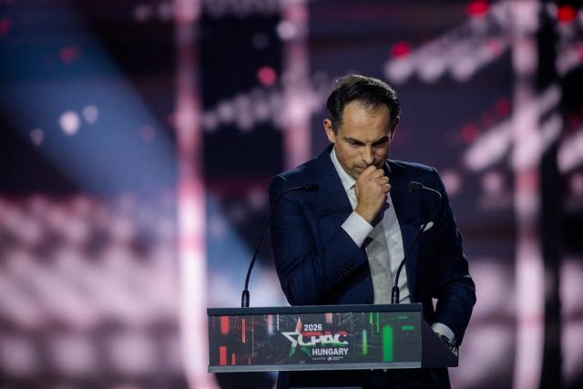 Belgian politician, leader of Vlaams Belang party Tom van Grieken is seen during the Conservative Political Action Conference (CPAC) at a sports and cultural centre in Budapest, Hungary, on March 21, 2026. (Photo by Gergely BESENYEI / AFP)