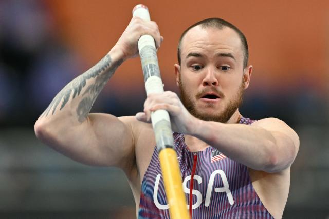 USA's Zachery Bradford competes in the men's pole vault final during the World Athletics Indoor Championships Kujawy Pomorze 2026 in Torun, Poland on March 21, 2026. (Photo by Andrej ISAKOVIC / AFP)