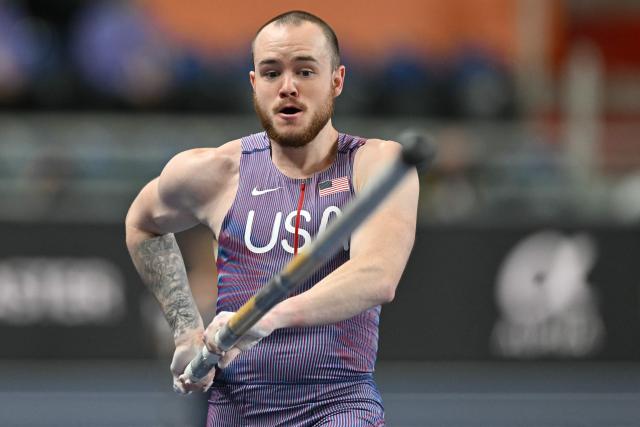 USA's Zachery Bradford competes in the men's pole vault final during the World Athletics Indoor Championships Kujawy Pomorze 2026 in Torun, Poland on March 21, 2026. (Photo by Andrej ISAKOVIC / AFP)
