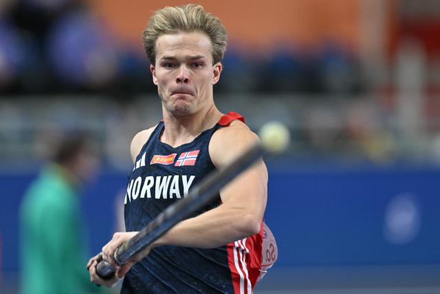 Norway's Sondre Guttormsen competes in the men's pole vault final during the World Athletics Indoor Championships Kujawy Pomorze 2026 in Torun, Poland on March 21, 2026. (Photo by Andrej ISAKOVIC / AFP)