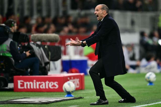 AC Milan's Italian coach Massimiliano Allegri reacts during the Italian Serie A football match between AC Milan and Torino at San Siro stadium in Milan, northern Italy, on March 21, 2026. (Photo by Stefano RELLANDINI / AFP)