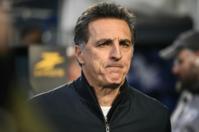 Auxerre’s French head coach Christophe Pelissier looks on  during the French ligue 1 football match between Auxerre (AJ Auxerre) and Brest (Stade Brestois) at Abbe Deschamps stadium in Auxerre, central eastern France on March 21, 2026. (Photo by ARNAUD FINISTRE / AFP)