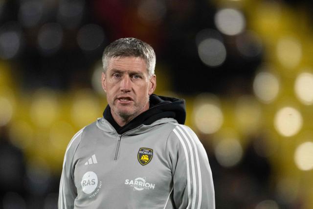 La Rochelle's Irish head coach Ronan O'Gara looks on ahead of the French Top14 rugby union match between Stade Rochelais (La Rochelle) and Section Paloise at The Marcel-Deflandre Stadium in La Rochelle, western France, on March 21, 2026. (Photo by XAVIER LEOTY / AFP)