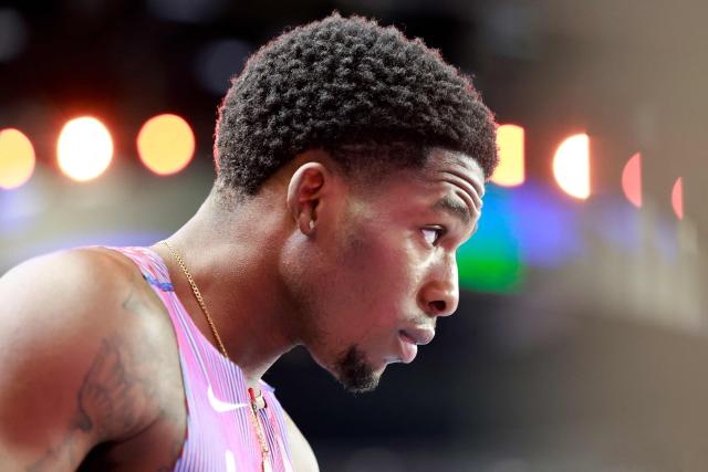 USA's Khaleb McRae reacts before the men's heptathlon 1000m final 2 during the World Athletics Indoor Championships Kujawy Pomorze 2026 in Torun, Poland on March 21, 2026. (Photo by Wojtek RADWANSKI / AFP)
