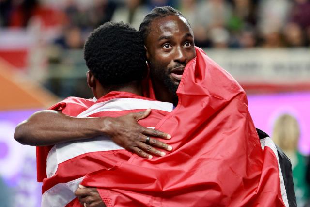 CORRECTION / Trinidad and Tobago's Jereem Richards celebrates bronze in the men's heptathlon 400m final during the World Athletics Indoor Championships Kujawy Pomorze 2026 in Torun, Poland on March 21, 2026. (Photo by Wojtek RADWANSKI / AFP) / “The erroneous mention[s] appearing in the metadata of this photo by Wojtek RADWANSKI has been modified in AFP systems in the following manner: [---] instead of [---]. Please immediately remove the erroneous mention[s] from all your online services and delete it (them) from your servers. If you have been authorized by AFP to distribute it (them) to third parties, please ensure that the same actions are carried out by them. Failure to promptly comply with these instructions will entail liability on your part for any continued or post notification usage. Therefore we thank you very much for all your attention and prompt action. We are sorry for the inconvenience this notification may cause and remain at your disposal for any further information you may require.”