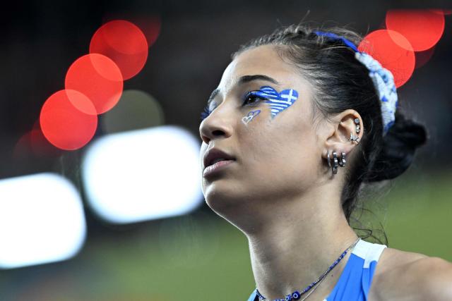 Greece's Anastasia Ntragkomirova prepares to compete in the women's pentathlon 60 metres hurdles heat 1 during the World Athletics Indoor Championships Kujawy Pomorze 2026 in Torun, Poland on March 22, 2026. (Photo by Kirill KUDRYAVTSEV / AFP)