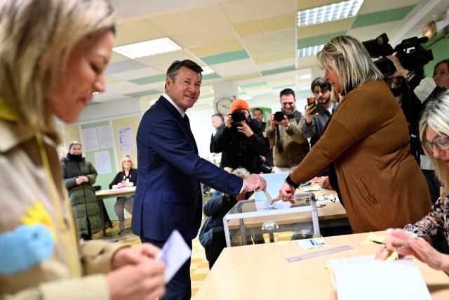 Nice's incumbent mayor and Horizons and Les Republicains (LR) candidate for re-election Christian Estrosi casts his ballot during the second round of France's 2026 municipal elections in Nice, southeastern France on March 22, 2026. (Photo by Frederic DIDES / AFP)