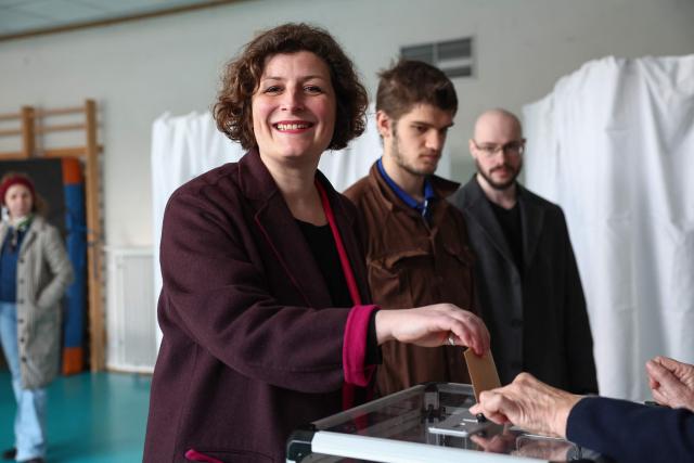 Strasbourg's incumbent mayor and Les Ecologistes candidate for re-election Jeanne Barseghian casts her ballot during the second round of France's 2026 municipal elections in Strasbourg, eastern France on March 22, 2026. (Photo by FREDERICK FLORIN / AFP)