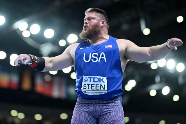 USA's Roger Steen competes in the men's final shot put event during the World Athletics Indoor Championships Kujawy Pomorze 2026 in Torun, Poland on March 22, 2026. (Photo by Kirill KUDRYAVTSEV / AFP)