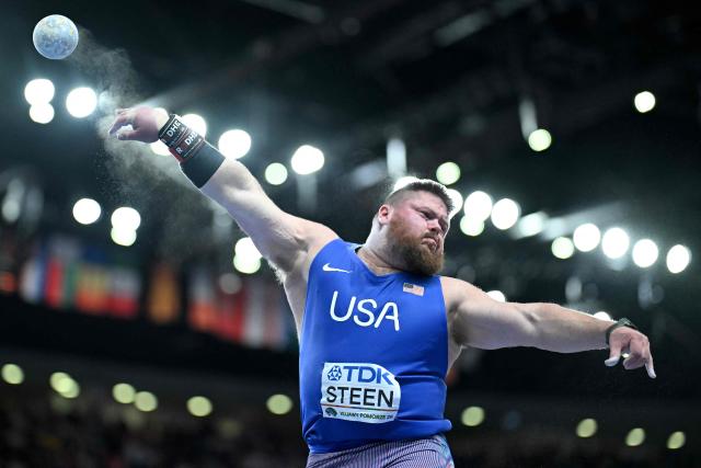 USA's Roger Steen competes in the men's final shot put event during the World Athletics Indoor Championships Kujawy Pomorze 2026 in Torun, Poland on March 22, 2026. (Photo by Kirill KUDRYAVTSEV / AFP)