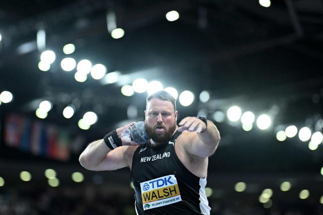 New Zealand's Tom Walsh competes in the men's final shot put event during the World Athletics Indoor Championships Kujawy Pomorze 2026 in Torun, Poland on March 22, 2026. (Photo by Kirill KUDRYAVTSEV / AFP)