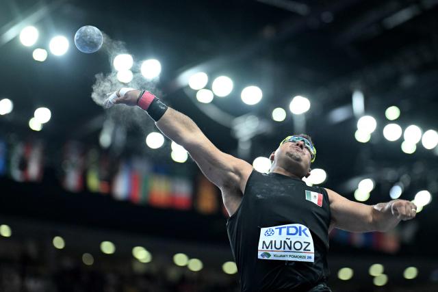 Mexico's Uziel Munoz competes in the men's final shot put event during the World Athletics Indoor Championships Kujawy Pomorze 2026 in Torun, Poland on March 22, 2026. (Photo by Kirill KUDRYAVTSEV / AFP)