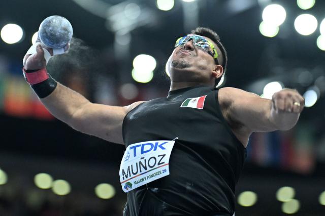 Mexico's Uziel Munoz competes in the men's final shot put event during the World Athletics Indoor Championships Kujawy Pomorze 2026 in Torun, Poland on March 22, 2026. (Photo by Kirill KUDRYAVTSEV / AFP)