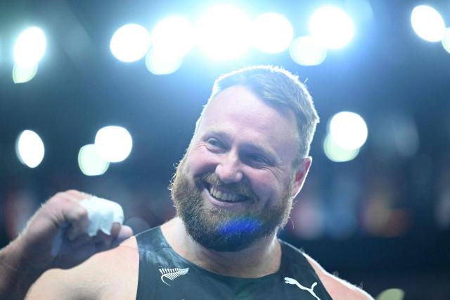 New Zealand's Tom Walsh reacts after the men's final shot put event during the World Athletics Indoor Championships Kujawy Pomorze 2026 in Torun, Poland on March 22, 2026. (Photo by Kirill KUDRYAVTSEV / AFP)