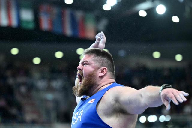 USA's Roger Steen competes in the men's final shot put event during the World Athletics Indoor Championships Kujawy Pomorze 2026 in Torun, Poland on March 22, 2026. (Photo by Kirill KUDRYAVTSEV / AFP)