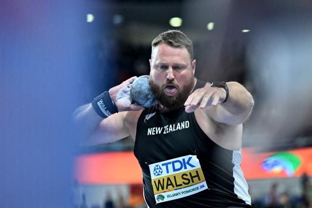 New Zealand's Tom Walsh competes in the men's final shot put event during the World Athletics Indoor Championships Kujawy Pomorze 2026 in Torun, Poland on March 22, 2026. (Photo by Kirill KUDRYAVTSEV / AFP)