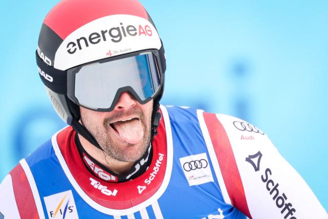 Austria's Vincent Kriechmayr reacts after his race during the men's FIS Ski World Cup super-G event in Kvitfjell, near Lillehammer, Norway on March 22, 2026. (Photo by Geir Olsen / NTB / AFP) / Norway OUT
