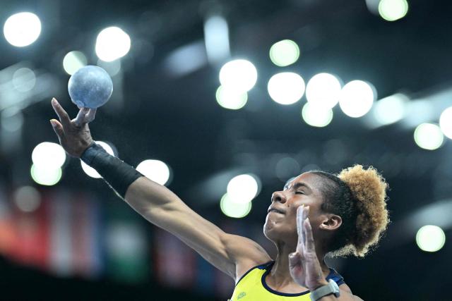 Colombia's Martha Araujo competes in the women's pentathlon shot put event during the World Athletics Indoor Championships Kujawy Pomorze 2026 in Torun, Poland on March 22, 2026. (Photo by Kirill KUDRYAVTSEV / AFP)