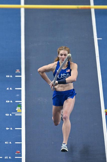 USA's Jessica Mercier competes in the women's final pole vault event during the World Athletics Indoor Championships Kujawy Pomorze 2026 in Torun, Poland on March 22, 2026. (Photo by Andrej ISAKOVIC / AFP)