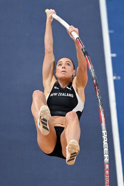 New Zealand's Imogen Ayris competes in the women's final pole vault event during the World Athletics Indoor Championships Kujawy Pomorze 2026 in Torun, Poland on March 22, 2026. (Photo by Andrej ISAKOVIC / AFP)