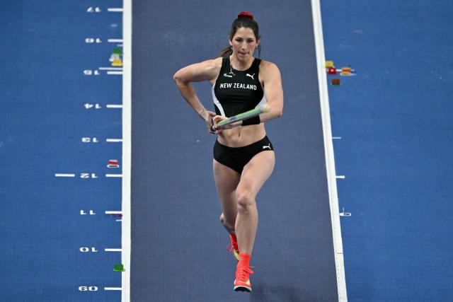 New Zealand's Eliza McCartney competes in the women's final pole vault event during the World Athletics Indoor Championships Kujawy Pomorze 2026 in Torun, Poland on March 22, 2026. (Photo by Andrej ISAKOVIC / AFP)