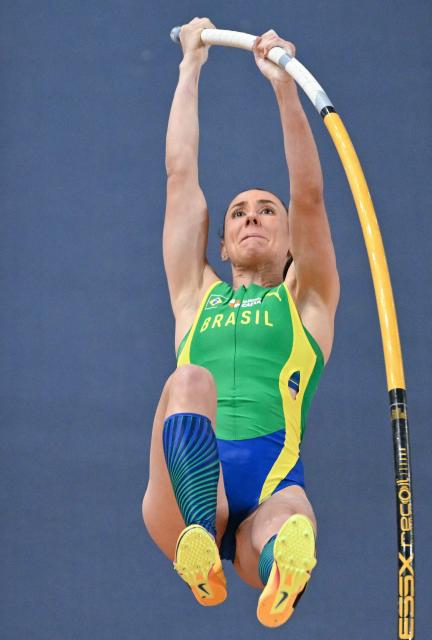 Brazil's Juliana De Menis Campos competes in the women's final pole vault event during the World Athletics Indoor Championships Kujawy Pomorze 2026 in Torun, Poland on March 22, 2026. (Photo by Andrej ISAKOVIC / AFP)