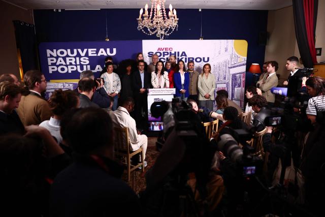 Paris' Left-wing La France Insoumise (LFI) Mayoral candidate Sophia Chikirou addresses supporters during the party rally following the results of the second round of France's 2026 municipal elections at the LFI headquarters in Paris on March 22, 2026. (Photo by Zakaria ABDELKAFI / AFP)