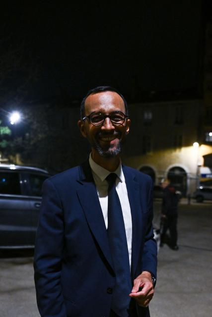 Pau's Socialist Party (PS) newly elected mayor Jerome Marbot poses after winning following the results of the second round of France's 2026 municipal elections in Pau, southwestern France on March 22, 2026. (Photo by GAIZKA IROZ / AFP)