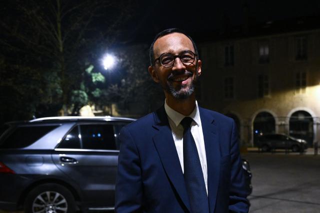 Pau's Socialist Party (PS) newly elected mayor Jerome Marbot poses after winning following the results of the second round of France's 2026 municipal elections in Pau, southwestern France on March 22, 2026. (Photo by GAIZKA IROZ / AFP)