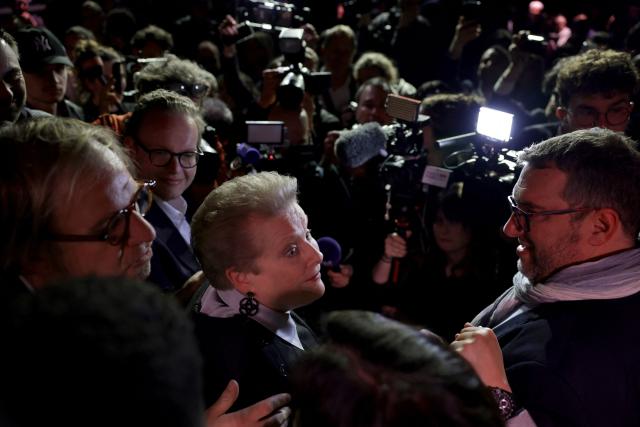 Left-wing Socialist Party (PS) Strasbourg mayoral candidate Catherine Trautmann speaks to the press following her election in the second round of France's 2026 municipal elections in Strasbourg, eastern France on March 22, 2026. (Photo by Romeo BOETZLE / AFP)