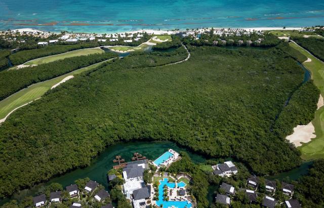An aerial view of the Fairmont Mayakoba resort in Playa del Carmen, Yucatan state, Mexico, on March 22, 2026, where Uruguay will stay during the 2026 Football World Cup. (Photo by Carl de Souza / AFP)