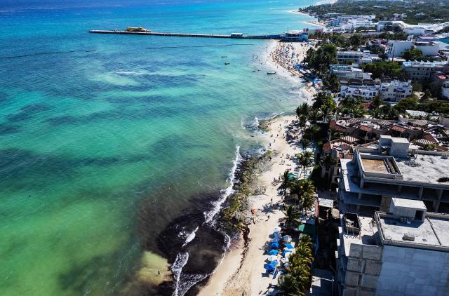 An aerial view of the beach in Playa del Carmen, Yucatan state, Mexico, on March 22, 2026. Uruguay will stay at the Fairmont Mayakoba resort in Playa del Carmen during the 2026 Football World Cup. (Photo by Carl de Souza / AFP)