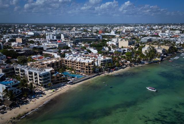 An aerial view of the beach in Playa del Carmen, Yucatan state, Mexico, on March 22, 2026. Uruguay will stay at the Fairmont Mayakoba resort in Playa del Carmen during the 2026 Football World Cup. (Photo by Carl de Souza / AFP)