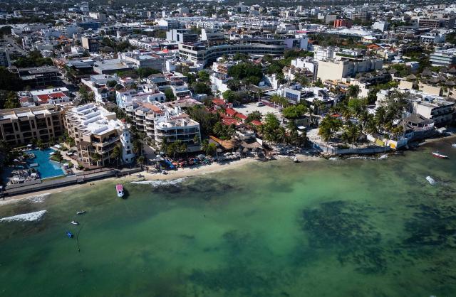 An aerial view of the beach in Playa del Carmen, Yucatan state, Mexico, on March 22, 2026. Uruguay will stay at the Fairmont Mayakoba resort in Playa del Carmen during the 2026 Football World Cup. (Photo by Carl de Souza / AFP)