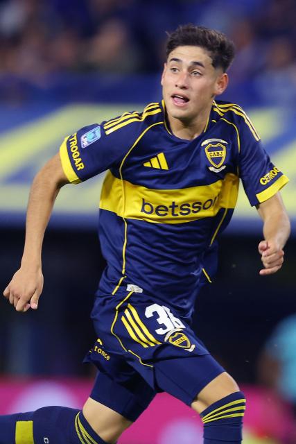 Boca Juniors' midfielder #36 Tomas Aranda looks on during the Argentine Professional Football League 2026 Apertura Tournament match between Boca Juniors and Instituto de Cordoba at La Bombonera Stadium in Buenos Aires on March 22, 2026. (Photo by ALEJANDRO PAGNI / AFP)