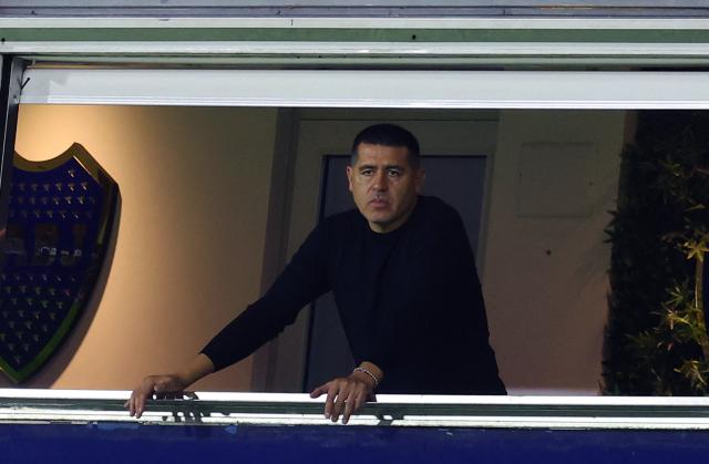 Boca Juniors' President Juan Roman Riquelme gestures during the Argentine Professional Football League 2026 Apertura Tournament match between Boca Juniors and Instituto de Cordoba at La Bombonera Stadium in Buenos Aires on March 22, 2026. (Photo by ALEJANDRO PAGNI / AFP)