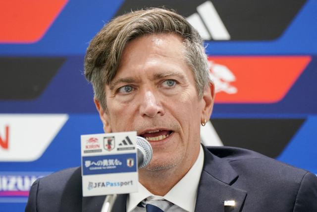 Japan women's national football team head coach Nils Nielsen speaks at a press conference following Japan's victory in the AFC Women's Asian Cup Australia 2026 football tournament, in Tokyo on March 23, 2026. (Photo by Kazuhiro NOGI / AFP)