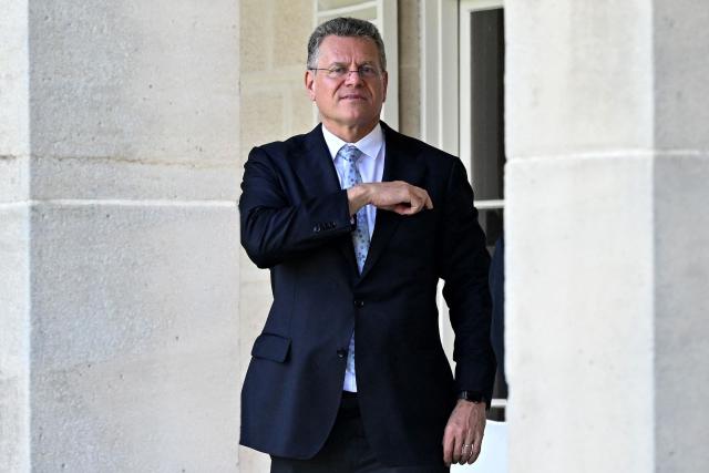 EU Trade Commissioner Maros Sefcovic looks on at Admiralty House in Sydney on March 23, 2026, during the visit of European Commission President Ursula von der Leyen. (Photo by Saeed KHAN / AFP)