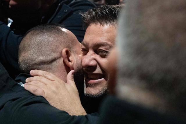 Marseille's incumbent mayor and broad left-wing coalition Printemps Marseillais candidate for re-election Benoit Payan celebrates with supporters after winning the second round of France's 2026 municipal elections in Marseille, southern France on March 22, 2026. (Photo by Elodie CLEMENT / AFP)