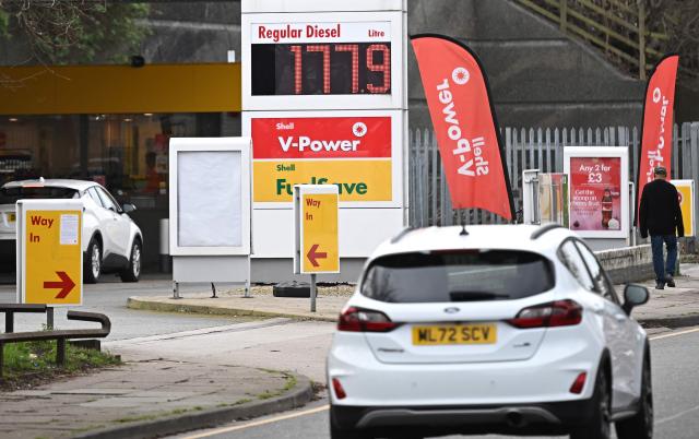 The price per litre of diesel fuel is pictured outside a Shell petrol station in Birkenhead, north west England on March 23, 2026. Oil prices on MOnday jumped more than one percent with Brent above $113 and West Texas Intermediate topping $101. Stock markets tumbled as oil prices and the dollar jumped Monday after US President Donald Trump and Iranian leaders traded threats over the key Strait of Hormuz. (Photo by Paul ELLIS / AFP)