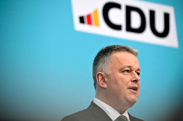 Gordon Schnieder, the conservative CDU party's top candidate for state elections in the southwestern state of Rhineland-Palatinate, addresses a press conference at the CDU's headquarters in Berlin, on March 23, 2026, one day after the state elections in the southwestern state of Rhineland-Palatinate. German Chancellor Friedrich Merz's conservatives ousted the centre-left Social Democratic Party in the closely watched state election in which the far right also made big gains, according to exit polls. (Photo by Tobias SCHWARZ / AFP)