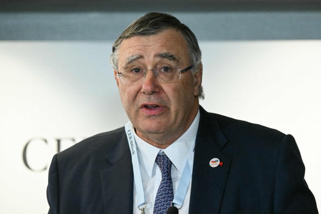 Patrick Pouyanne, CEO of TotalEnergies SE, speaks during 2026 CERAWeek by S&P Global energy conference in Houston, Texas on March 23, 2026. (Photo by RONALDO SCHEMIDT / AFP)