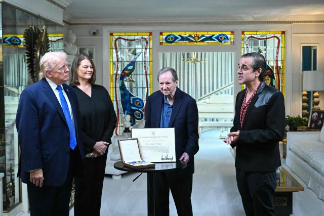 US President Donald Trump (L) visits Graceland, the estate of Elvis Presley, in Memphis, Tennessee on March 23, 2026. (Photo by SAUL LOEB / AFP)