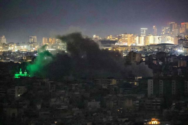 Smoke rises from the site of an Israeli airstrike that targeted an area in Beirut’s southern suburbs on March 23, 2026. An Israeli strike hit Beirut's southern suburbs on Monday, state media reported, hours after the Israeli army issued a warning for residents of the area to evacuate. Lebanon was pulled into the Middle East war when Hezbollah began firing rockets into Israel on March 2 to avenge the killing of Iran's supreme leader Ayatollah Ali Khamenei in US-Israeli strikes. (Photo by ibrahim AMRO / AFP)